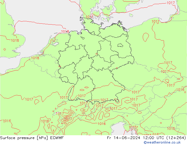 Atmosférický tlak ECMWF Pá 14.06.2024 12 UTC