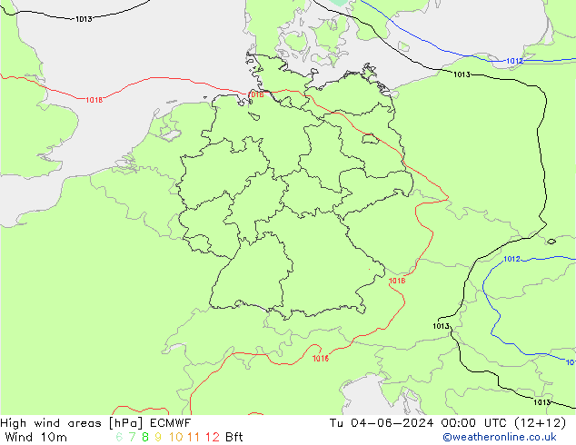 High wind areas ECMWF Út 04.06.2024 00 UTC