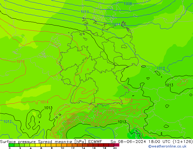 Surface pressure Spread ECMWF Sa 08.06.2024 18 UTC