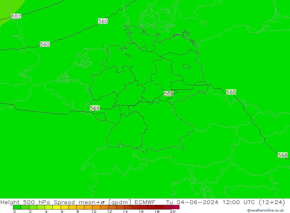 Height 500 hPa Spread ECMWF Tu 04.06.2024 12 UTC