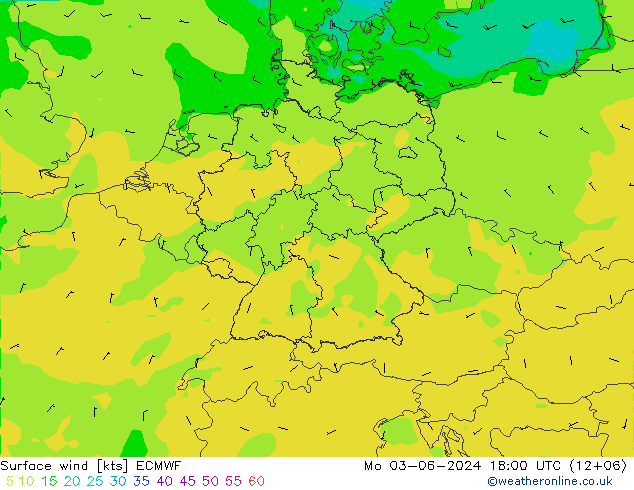 风 10 米 ECMWF 星期一 03.06.2024 18 UTC