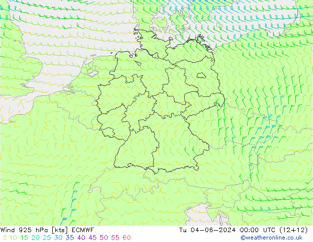 Wind 925 hPa ECMWF Di 04.06.2024 00 UTC