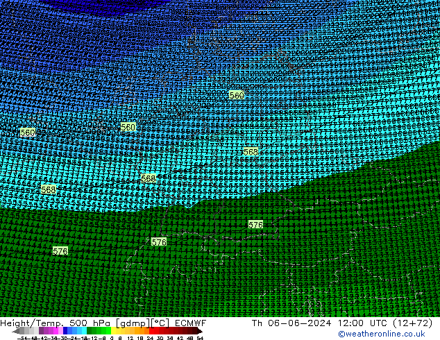 Height/Temp. 500 hPa ECMWF Th 06.06.2024 12 UTC