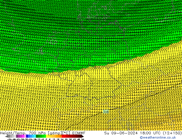 Height/Temp. 700 hPa ECMWF Su 09.06.2024 18 UTC