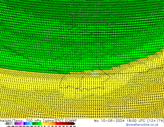 Height/Temp. 700 hPa ECMWF Seg 10.06.2024 18 UTC