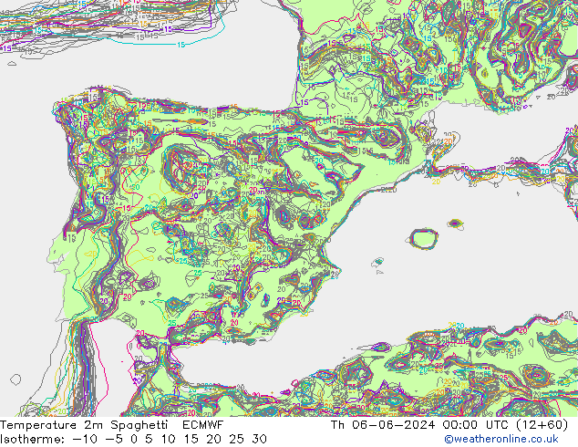 Temperature 2m Spaghetti ECMWF Th 06.06.2024 00 UTC