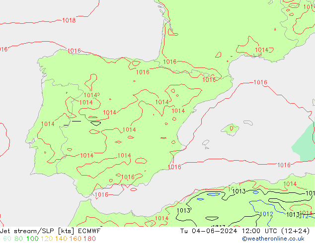 Jet stream/SLP ECMWF Tu 04.06.2024 12 UTC