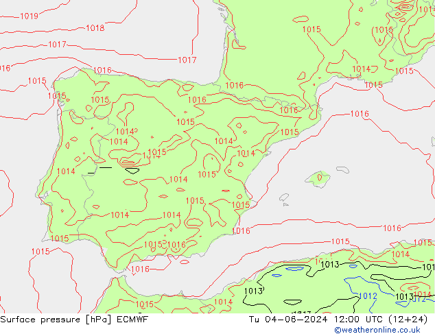 Surface pressure ECMWF Tu 04.06.2024 12 UTC