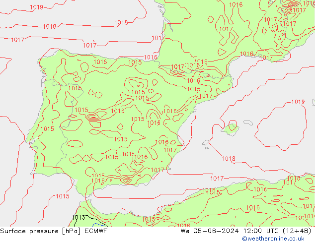 Surface pressure ECMWF We 05.06.2024 12 UTC