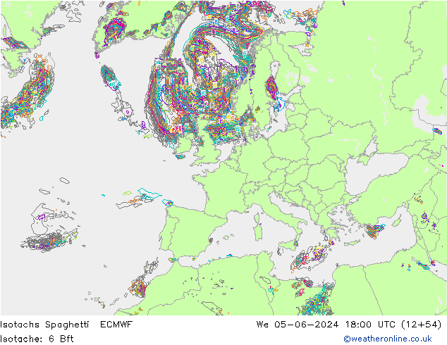 Isotachs Spaghetti ECMWF mer 05.06.2024 18 UTC