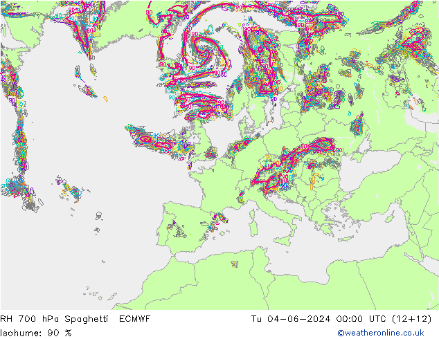 RH 700 hPa Spaghetti ECMWF Di 04.06.2024 00 UTC