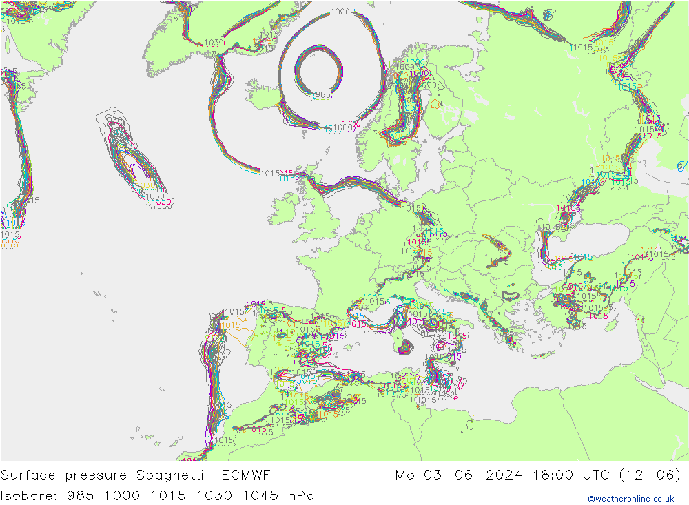 Yer basıncı Spaghetti ECMWF Pzt 03.06.2024 18 UTC