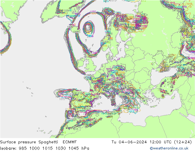 Bodendruck Spaghetti ECMWF Di 04.06.2024 12 UTC