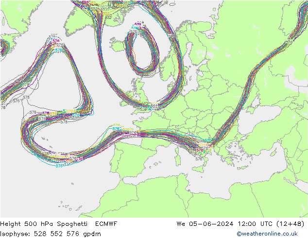 Height 500 hPa Spaghetti ECMWF We 05.06.2024 12 UTC