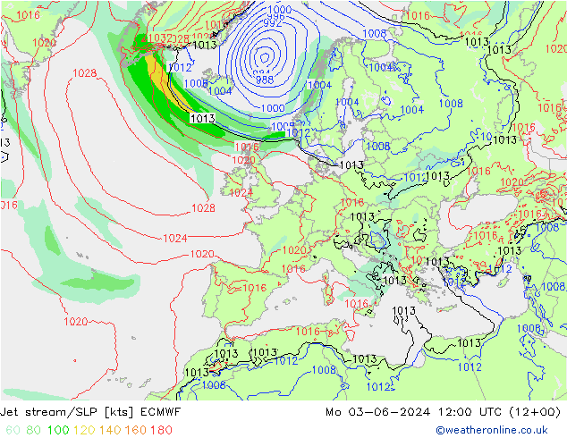 Polarjet/Bodendruck ECMWF Mo 03.06.2024 12 UTC