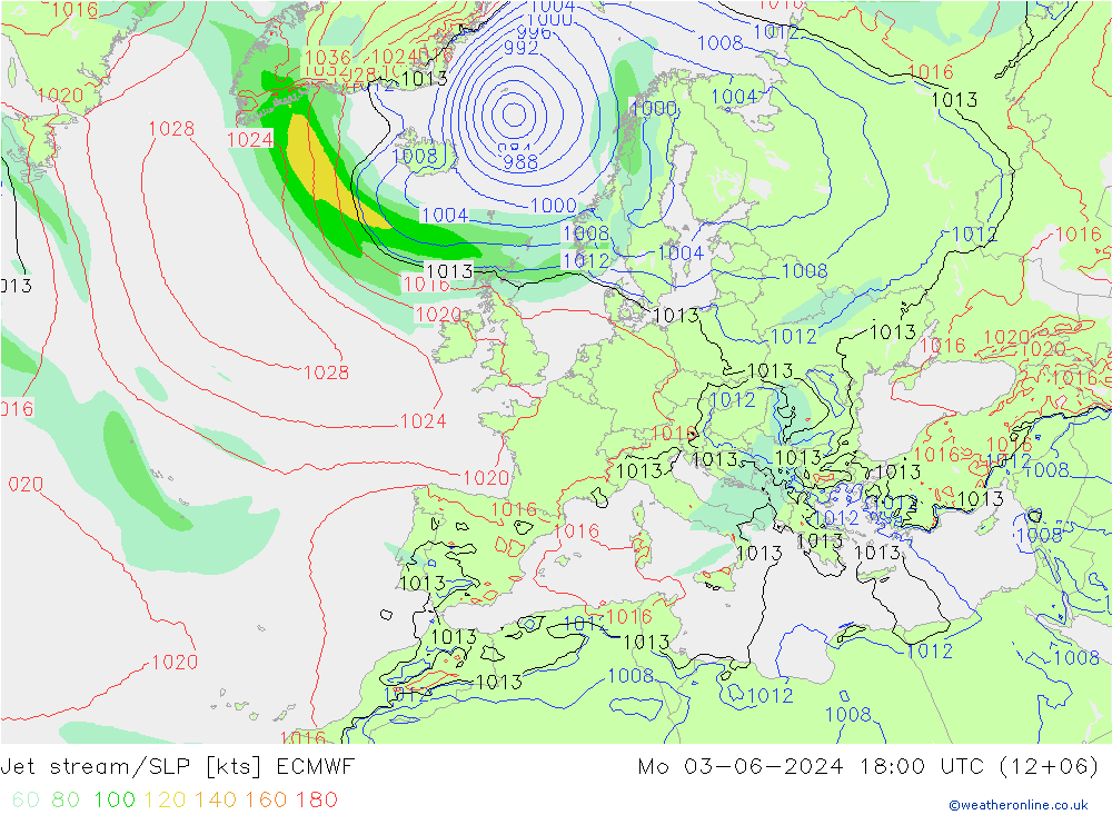 Corriente en chorro ECMWF lun 03.06.2024 18 UTC