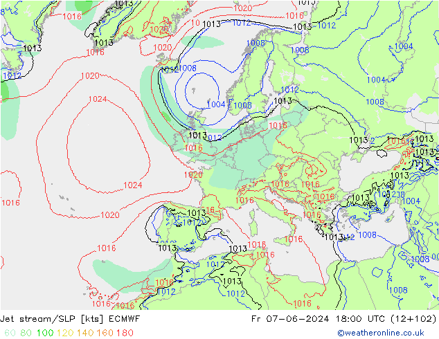 Jet stream/SLP ECMWF Fr 07.06.2024 18 UTC