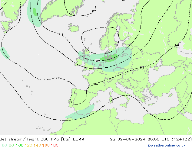 Jet stream/Height 300 hPa ECMWF Su 09.06.2024 00 UTC