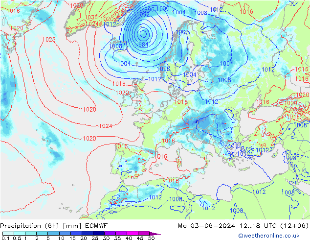 осадки (6h) ECMWF пн 03.06.2024 18 UTC