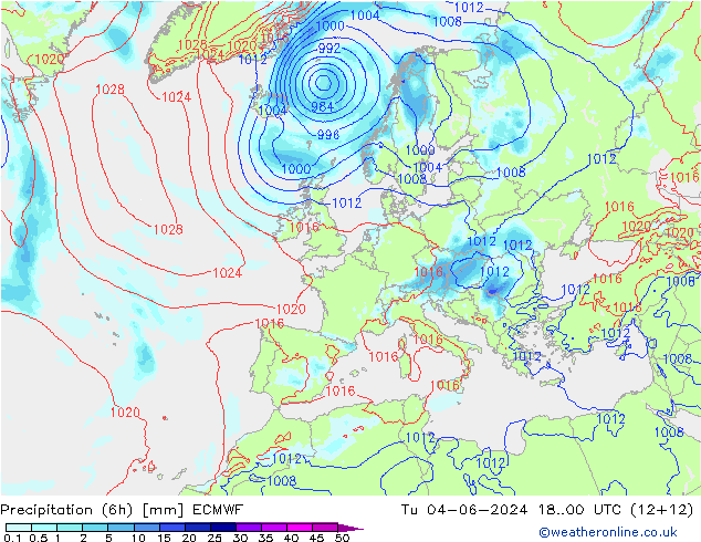 осадки (6h) ECMWF вт 04.06.2024 00 UTC