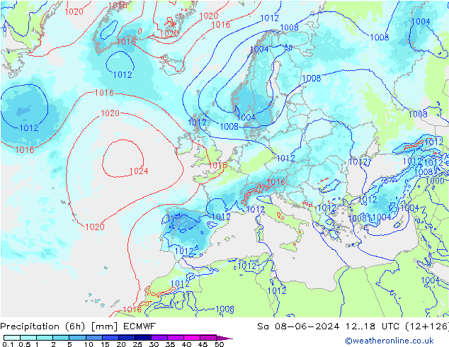 Nied. akkumuliert (6Std) ECMWF Sa 08.06.2024 18 UTC