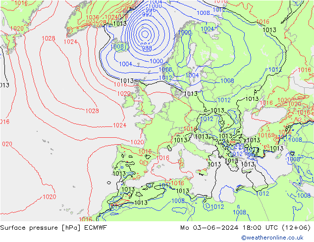 Bodendruck ECMWF Mo 03.06.2024 18 UTC