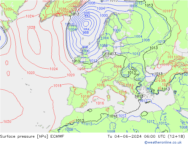 приземное давление ECMWF вт 04.06.2024 06 UTC