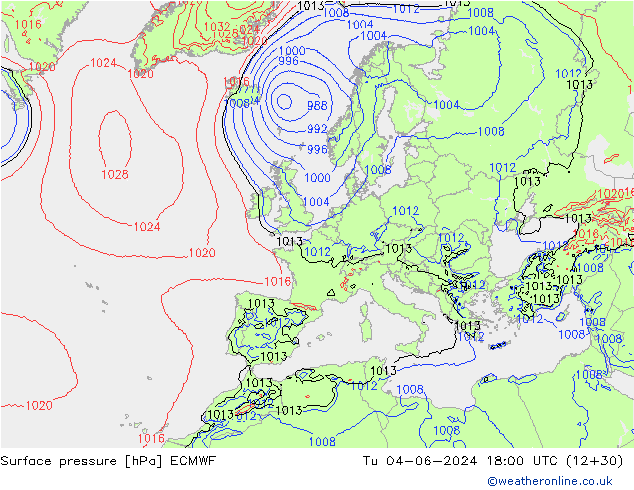 Pressione al suolo ECMWF mar 04.06.2024 18 UTC
