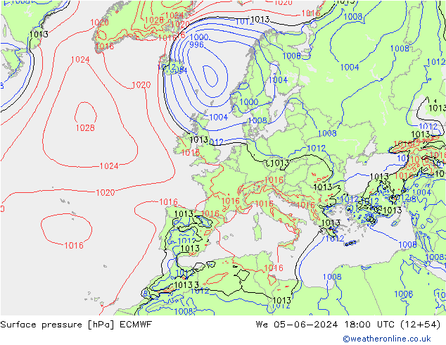 ciśnienie ECMWF śro. 05.06.2024 18 UTC