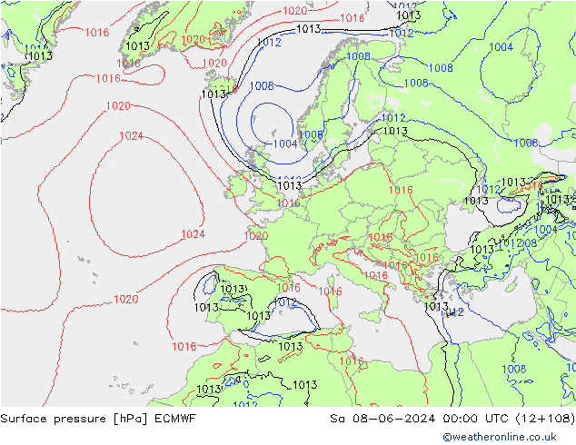 ciśnienie ECMWF so. 08.06.2024 00 UTC