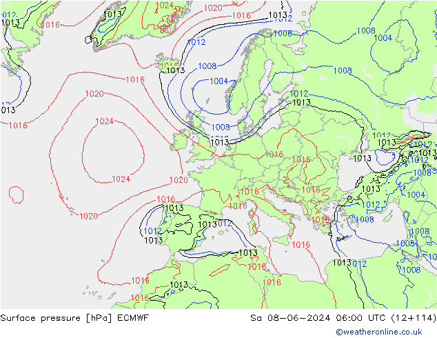 Surface pressure ECMWF Sa 08.06.2024 06 UTC