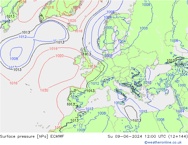 pressão do solo ECMWF Dom 09.06.2024 12 UTC