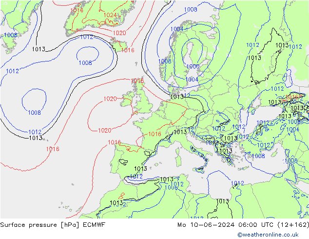 Surface pressure ECMWF Mo 10.06.2024 06 UTC
