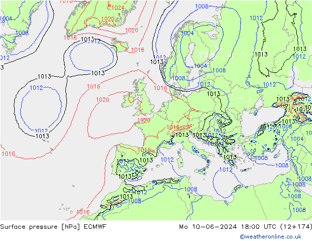 Pressione al suolo ECMWF lun 10.06.2024 18 UTC