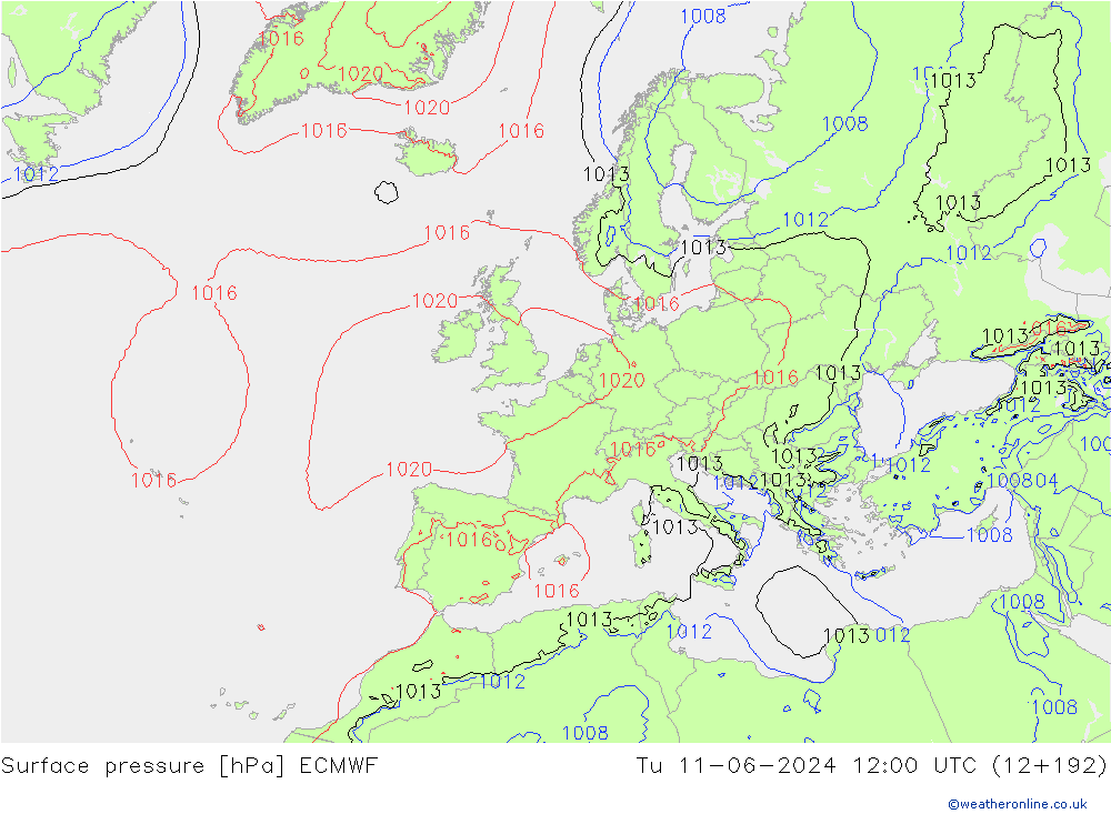 Bodendruck ECMWF Di 11.06.2024 12 UTC