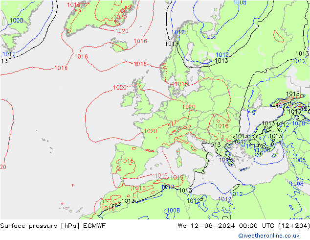 Surface pressure ECMWF We 12.06.2024 00 UTC