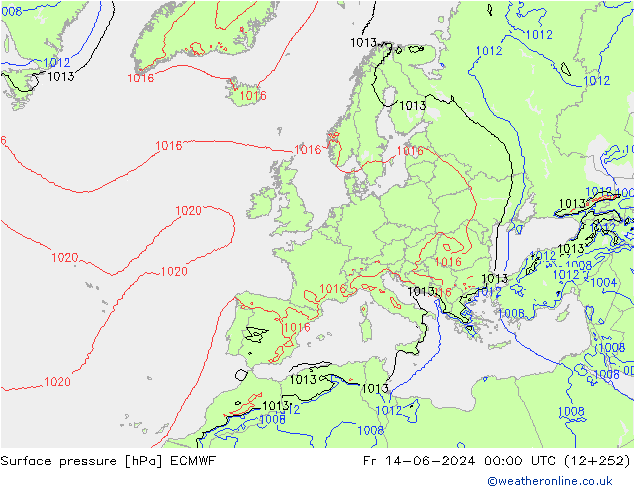 Atmosférický tlak ECMWF Pá 14.06.2024 00 UTC