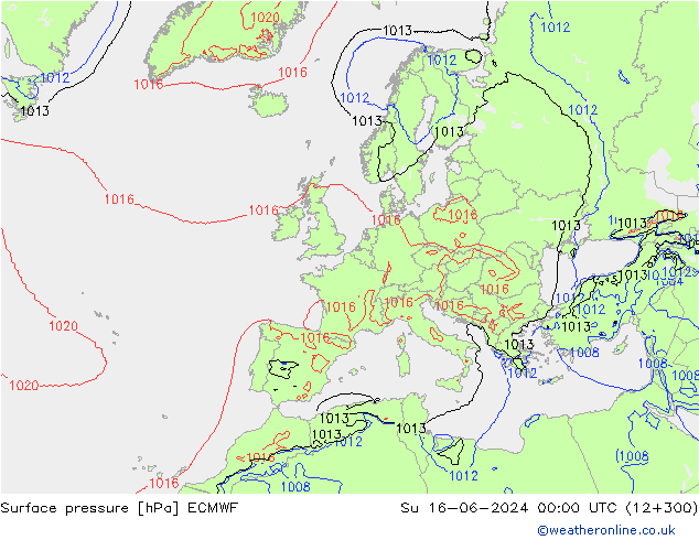 Surface pressure ECMWF Su 16.06.2024 00 UTC