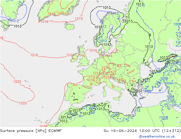 Bodendruck ECMWF So 16.06.2024 12 UTC