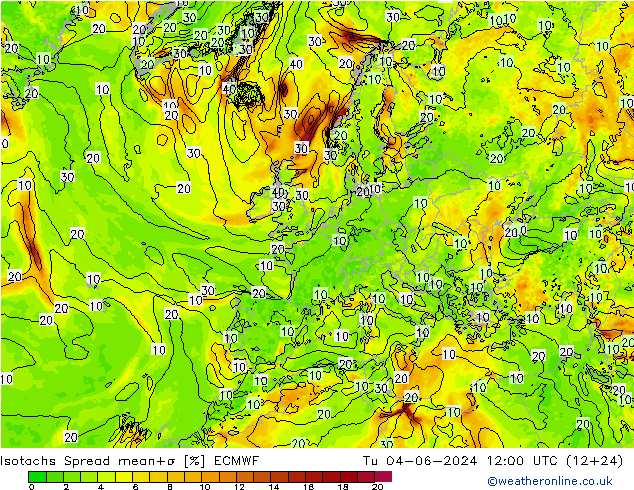 Isotaca Spread ECMWF mar 04.06.2024 12 UTC