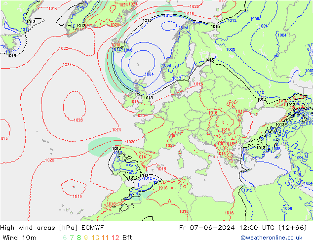 High wind areas ECMWF Sex 07.06.2024 12 UTC