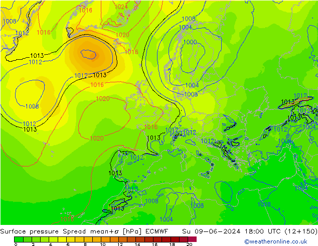 pression de l'air Spread ECMWF dim 09.06.2024 18 UTC