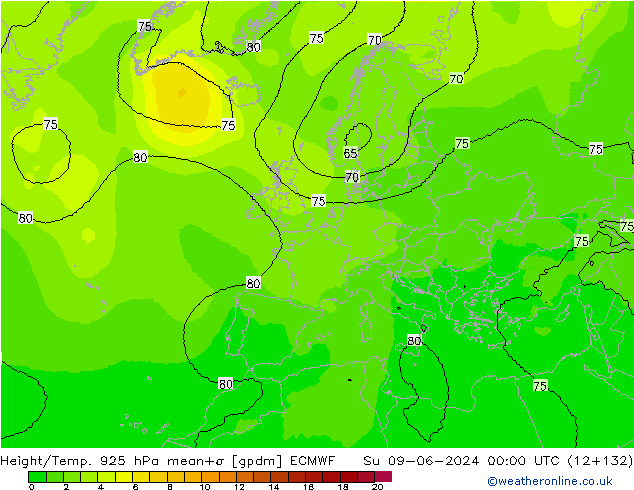 Height/Temp. 925 hPa ECMWF dom 09.06.2024 00 UTC