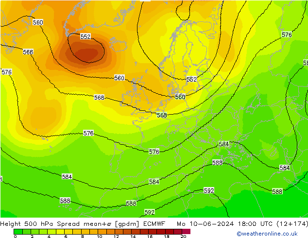 Géop. 500 hPa Spread ECMWF lun 10.06.2024 18 UTC