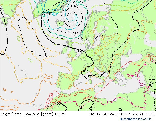 Height/Temp. 850 hPa ECMWF 星期一 03.06.2024 18 UTC