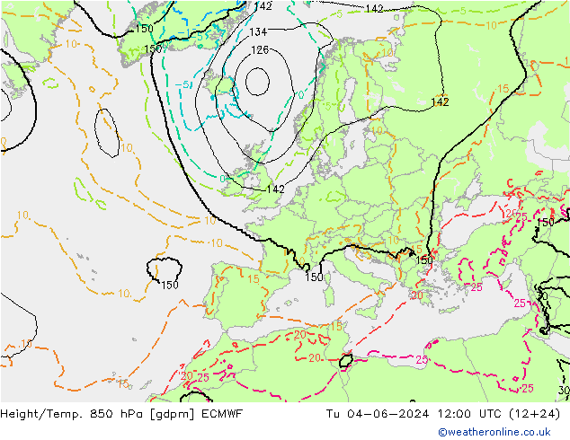 Height/Temp. 850 hPa ECMWF Ter 04.06.2024 12 UTC