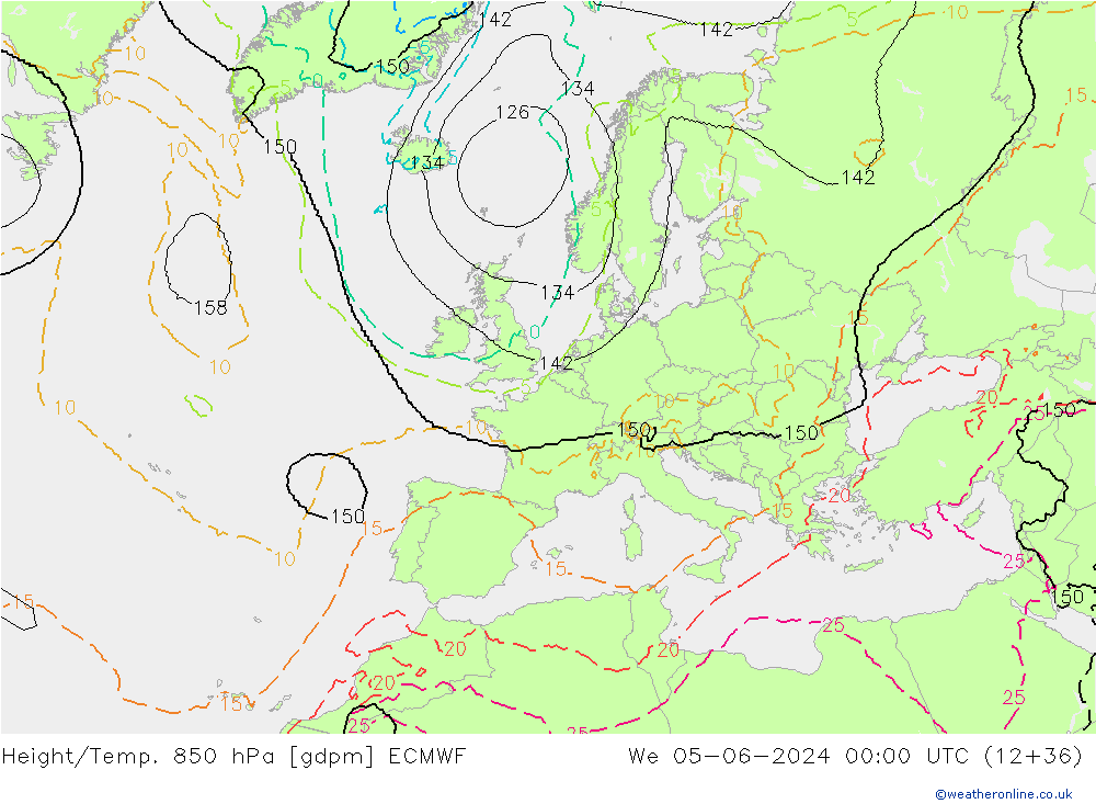 Height/Temp. 850 hPa ECMWF Qua 05.06.2024 00 UTC