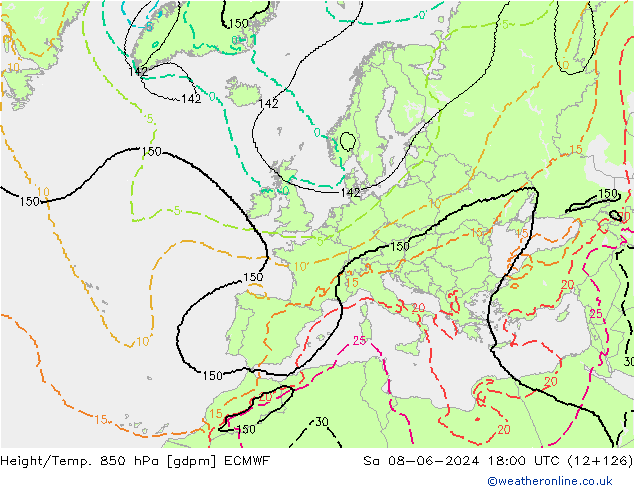 Height/Temp. 850 hPa ECMWF Sa 08.06.2024 18 UTC