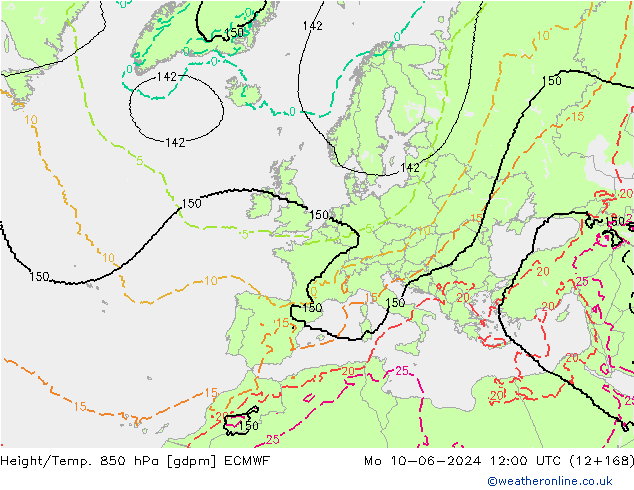 Height/Temp. 850 hPa ECMWF Po 10.06.2024 12 UTC