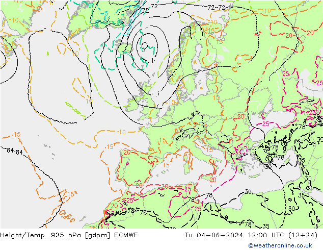 Geop./Temp. 925 hPa ECMWF mar 04.06.2024 12 UTC